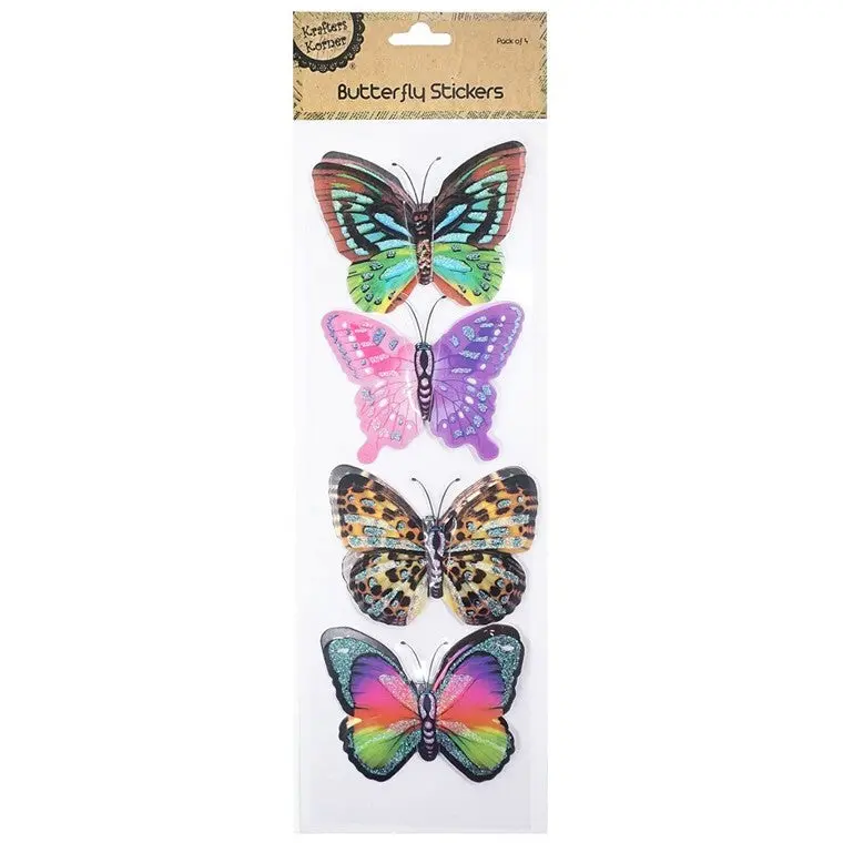 Self-Adhesive 3D Butterfly Decorations – Set of 4 Lifelike Accents
