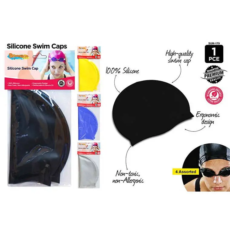 Silicone Swim Caps – Pack of 4 in Assorted Vibrant Colors