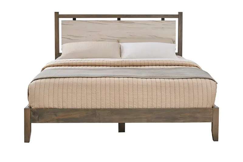 Tappan King-Sized Bed with Built-In Drawer Storage in Natural & Mocha Finish