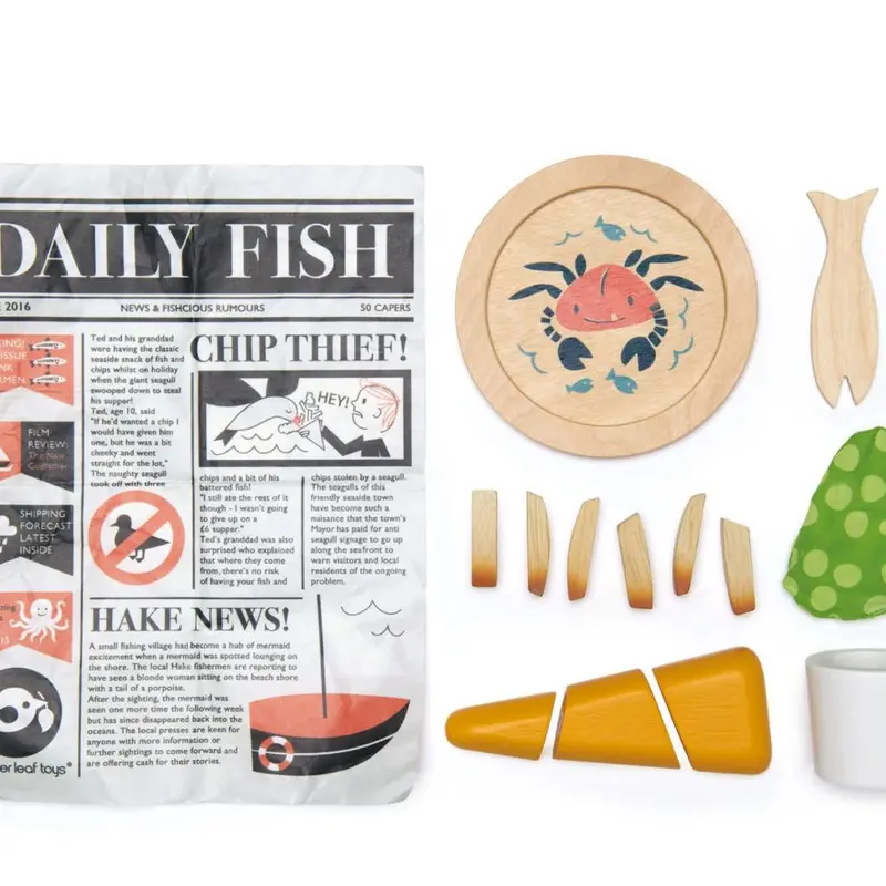 Tenderleaf Fish & Chips Pretend Play Set – Hand-Painted Wooden Food
