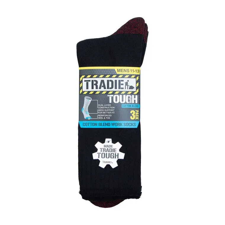 Tradie Men’s Cotton Crew Socks – 3-Pack, AU Sizes 11–13