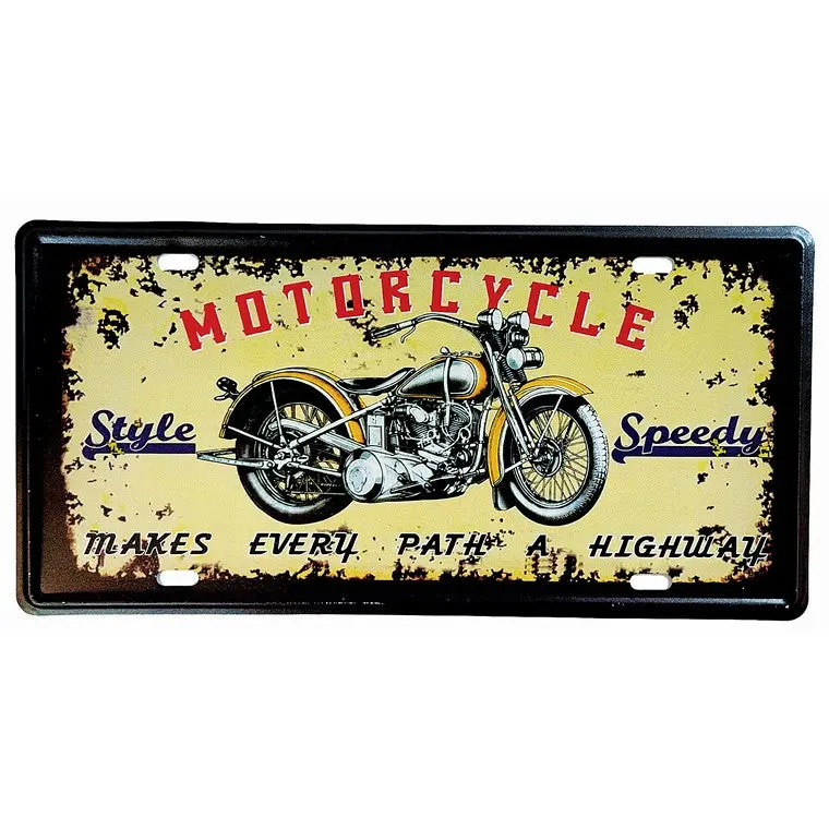 Vintage-Style Motorcycle Tin Wall Art – Set of 4 Assorted Designs