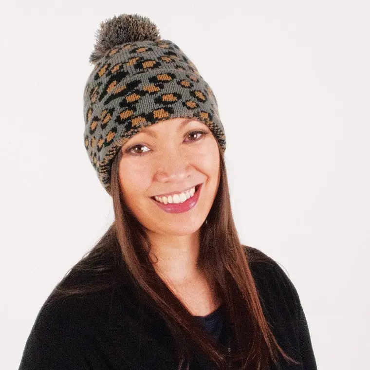 Women’s Thermal Animal-Print Heat-Control Beanie – Black