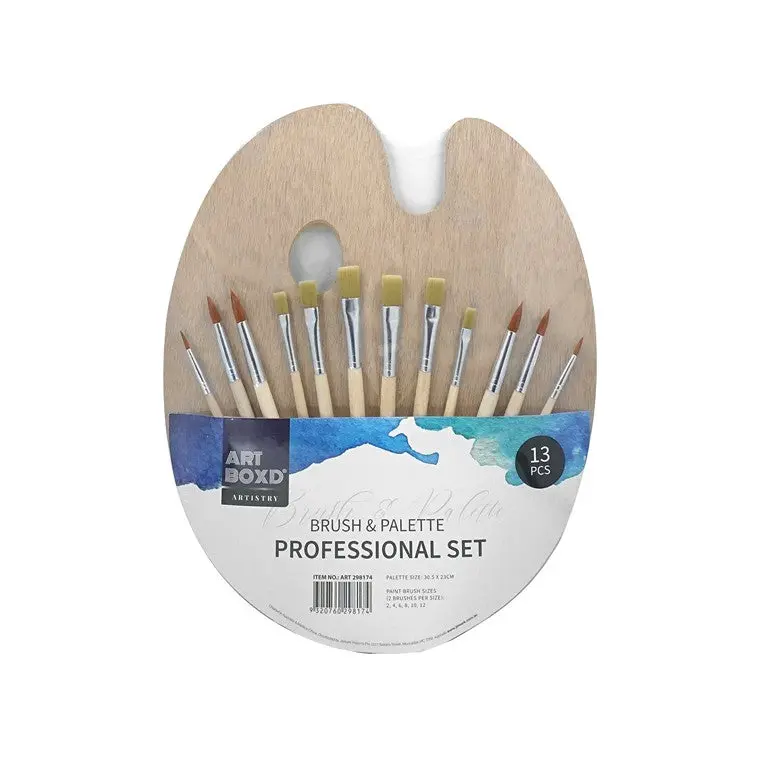 Wooden Paintbrush & Palette Set – 13-Piece Premium Art Tool Collection