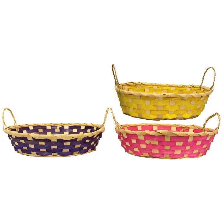 Woven Round Handle Basket – 25cm Diameter, 4 Color Variants