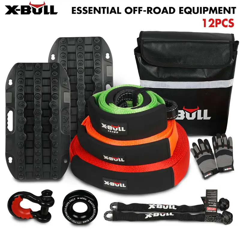 X-BULL 12-Piece 4×4 Recovery Kit – Winch Accessories Including Tracks, Soft Shackles & Recovery Ring