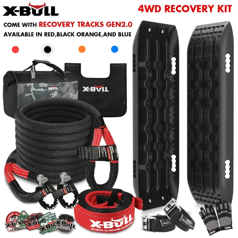 X-BULL 4×4 Kinetic Recovery Kit – Snatch Rope + 2 Recovery Tracks (Gen 2.0, Black)
