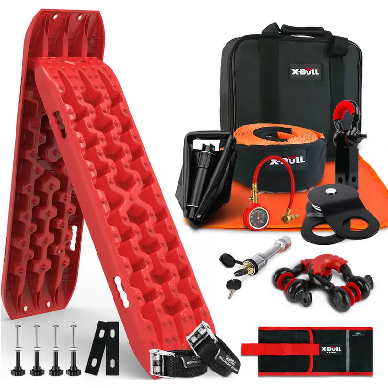 X-BULL Gen 3.0 4WD Recovery Kit – Tracks, Snatch Strap, Mounting Pins & Off-Road Gear (Red)