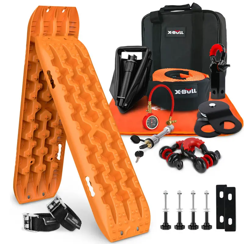 X-BULL Gen 3.0 Winch Recovery Bundle – 2 Tracks, Mounting Pins & Heavy-Duty Snatch Strap (4WD)