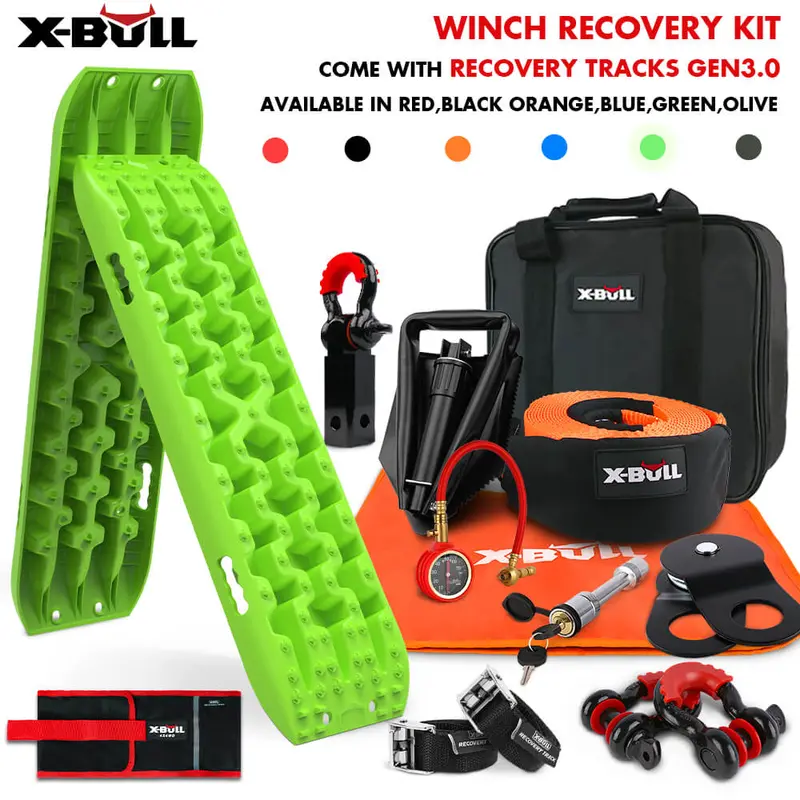 X-BULL Gen 3.0 Winch Recovery Kit – Traction Boards, Snatch Strap & Mounting Accessories (Green)