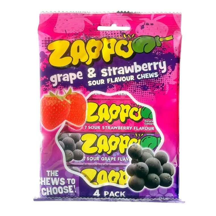 Zappo Strawberry & Grape Chewy Candy – 4-Pack